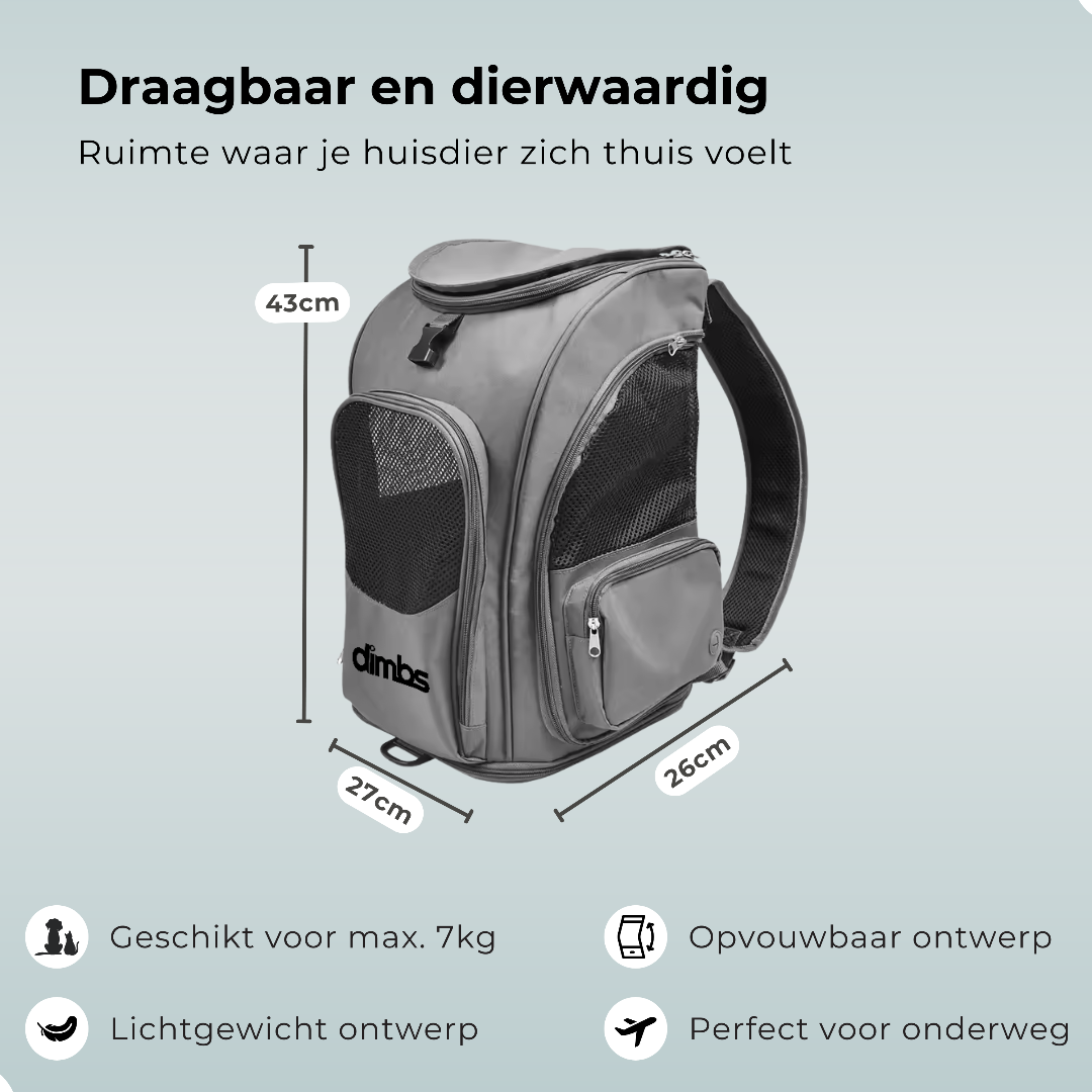 Dimbs Eco Draagtas voor Kat & Hond – Rugzak & Reismand tot 7 kg
